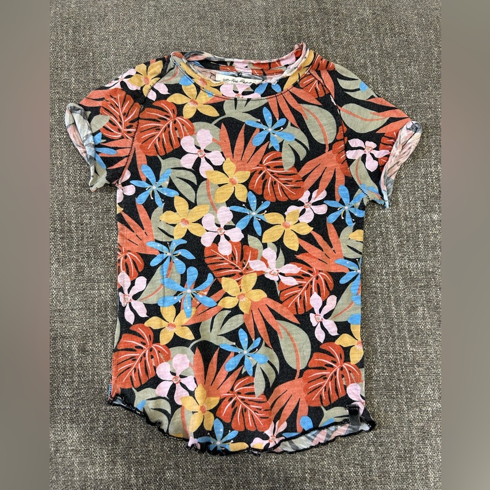 Free People We the Free NWOT Floral Short Sleeve Vintage Ruffle Hem Baby Tee